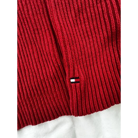 Tommy Hilfiger Men’s Red Blue Cable Knit Sweater Quarter Zip Size XL READ - Picture 2 of 10